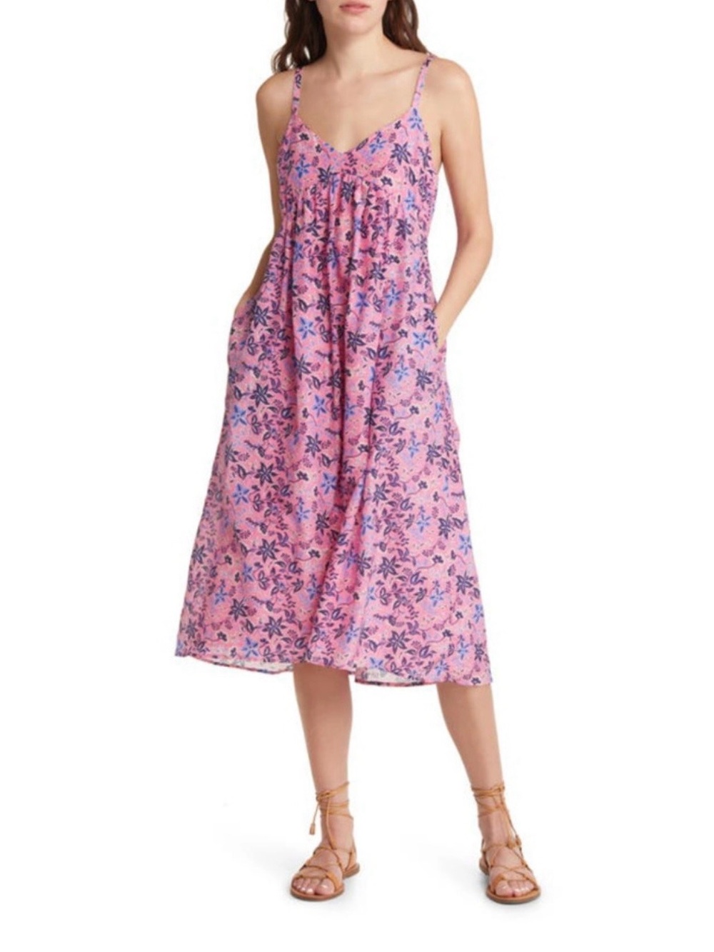 XiRENA Dani Sweet Vines Floral Cotton Silk Cami Dress Pink Blue Womens M